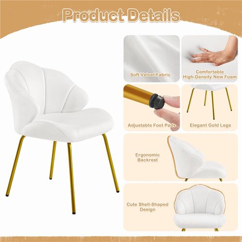 Chaise De Salon En Velours Chaise D'appoint Design Coquillage Avec Dossier Capitonné, Blanc