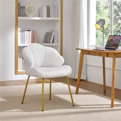 Chaise De Salon En Velours Chaise D'appoint Design Coquillage Avec Dossier Capitonné, Blanc