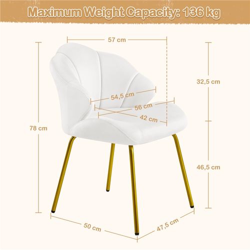 Chaise De Salon En Velours Chaise D'appoint Design Coquillage Avec Dossier Capitonné, Blanc