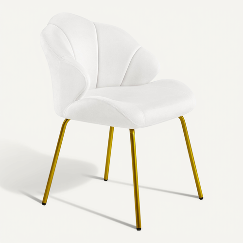 Chaise De Salon En Velours Chaise D'appoint Design Coquillage Avec Dossier Capitonné, Blanc