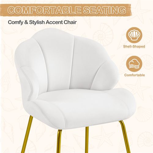 Chaise De Salon En Velours Chaise D'appoint Design Coquillage Avec Dossier Capitonné, Blanc