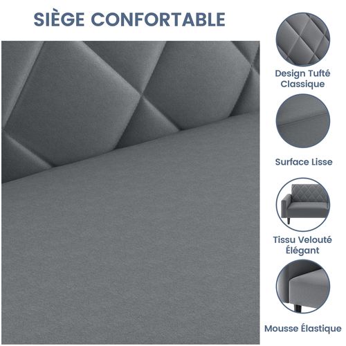 Canapé Droit Convertible En Tissu Canapé-lit Avec Dossier Inclinable Et Accoudoirs, Gris Foncé
