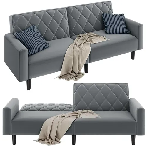 Canapé Droit Convertible En Tissu Canapé-lit Avec Dossier Inclinable Et Accoudoirs, Gris Foncé