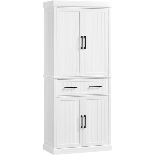 Armoire De Rangement En Bois Avec 6 Étagères Et 2 Tiroirs Meuble Haute De Rangement, Blanc