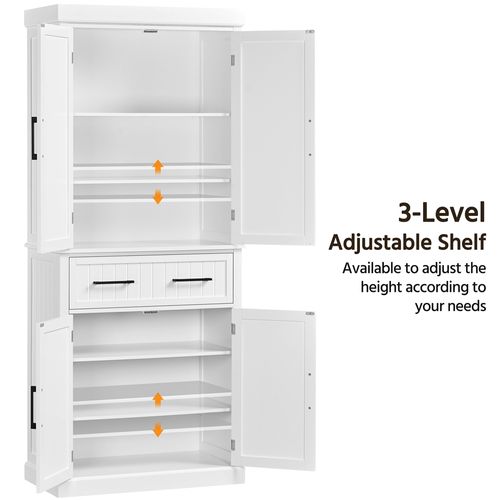 Armoire De Rangement En Bois Avec 6 Étagères Et 2 Tiroirs Meuble Haute De Rangement, Blanc