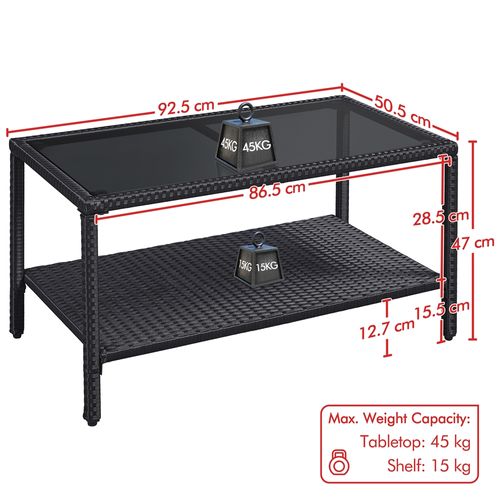Table Basse De Jardin Avec Plateau En Verre Trempé Et Étagère De Rangement, Gris