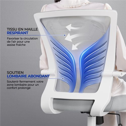 Chaise De Bureau En Maille Mesh Avec Papillon Siège Inclinable Réglable En Hauteur, Gris Clair