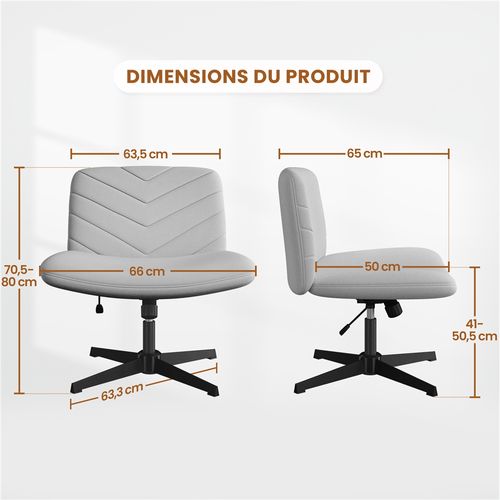 Chaise De Bureau Pivotante En Tissu Effet Lin Aux Pieds Croisés Sans Roulettes, Gris Clair