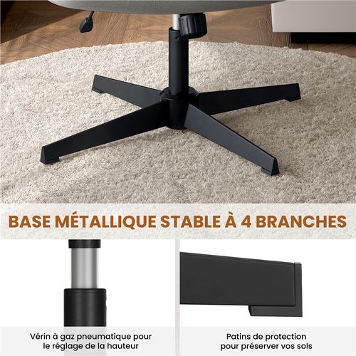Chaise De Bureau Pivotante En Tissu Effet Lin Aux Pieds Croisés Sans Roulettes, Gris Clair