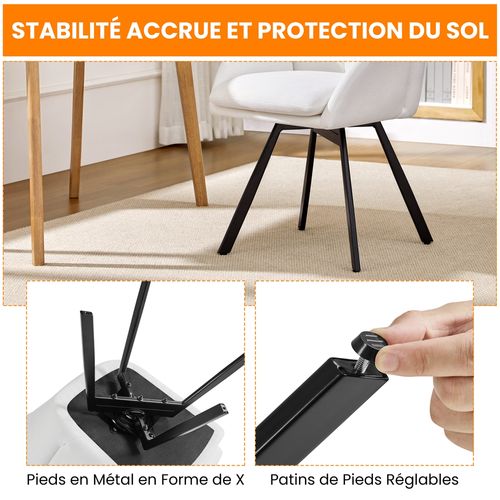 Chaise De Salon Design Fleur En Velours Chenille Rotatif à 360° Avec Coussin Amovible, Blanc