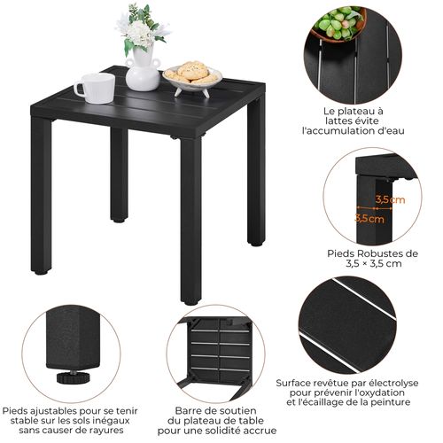 Table Basse D'extérieur Petite Table D'appoint Carrée En Métal Pour Rangement, Noir
