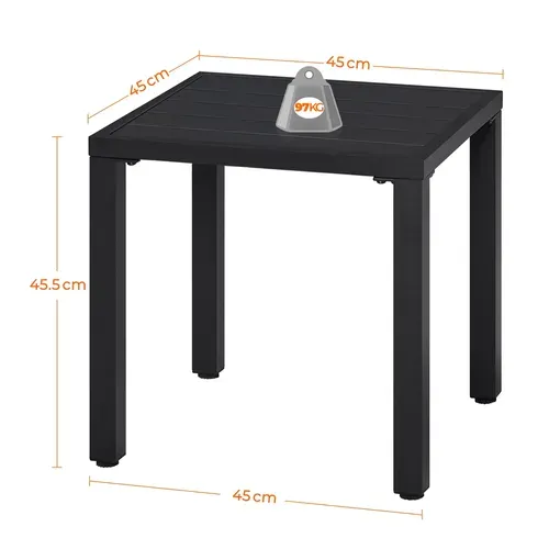 Table Basse D'extérieur Petite Table D'appoint Carrée En Métal Pour Rangement, Noir