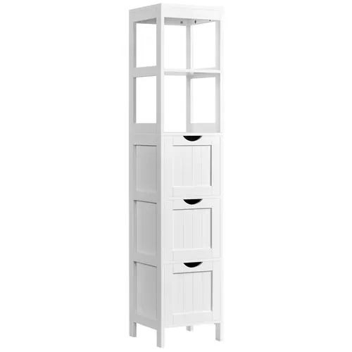 Colonne Salle De Bain En Bois Avec 3 Tiroirs Et 2 Casiers Ouverts 142 Cm De Haut Blanc