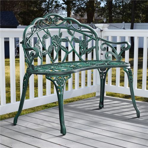 Banc De Jardin Vintage En Métal Avec Motifs Floraux Siège De Jardin Terrasse Balcon, Vert