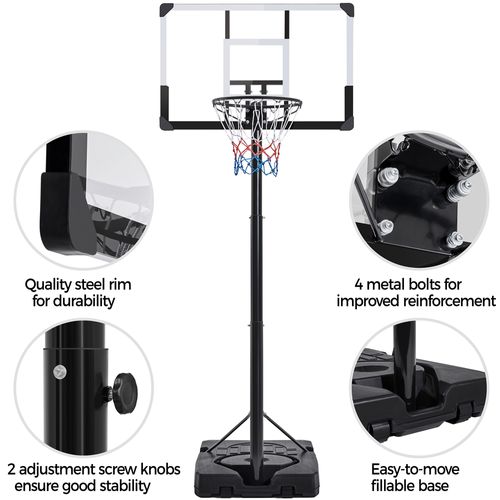 SPORTNOW Panier De Basket Sur Pied Réglable 235-264 Cm – Mobile Avec Roulettes, Base Lestée Stable, Panneau Robuste En Noir – Idéal Jardin Ou Intérieur !