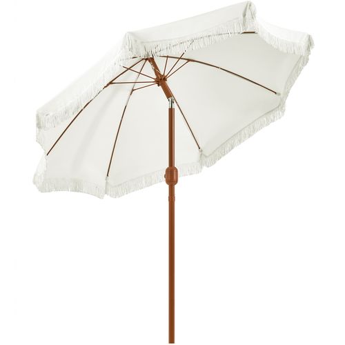 Parasol De Jardin Droit Avec Franges, Tissu Polyester Résistant Et Mât En Métal, Crème