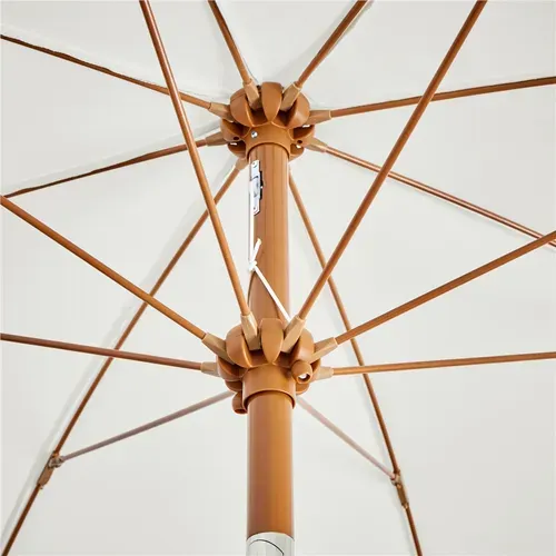 Parasol De Jardin Droit Avec Franges, Tissu Polyester Résistant Et Mât En Métal, Crème