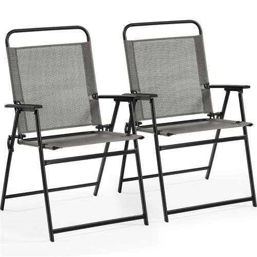 Lot De 2 Chaise De Jardin Pliante Avec Tissu En Polyester Et Robuste Cadre Métal, Gris