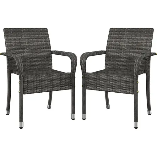 Lot De 2 Fauteuils De Jardin En Rotin Synthétique Avec Accoudoirs Et Cadre En Métal, Gris