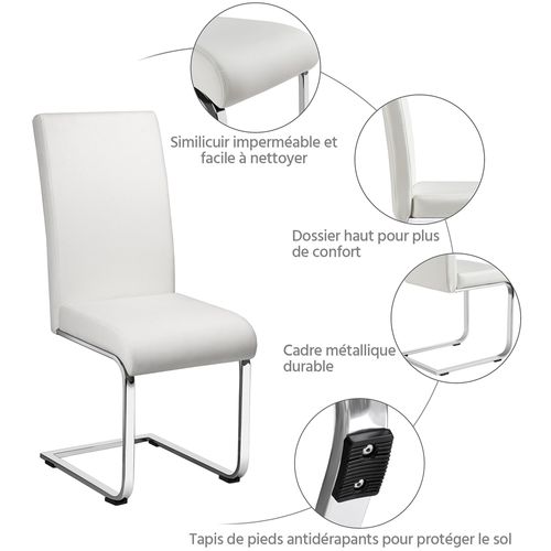 Lot De 6 Chaises De Salle à Manger En Similicuir Pu Avec Pieds Métalliques En U, Blanc
