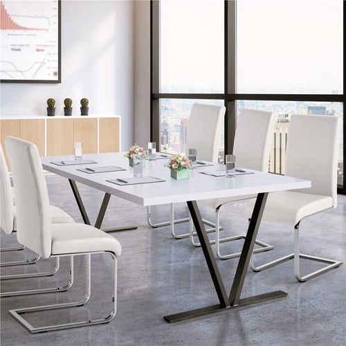 Lot De 6 Chaises De Salle à Manger En Similicuir Pu Avec Pieds Métalliques En U, Blanc