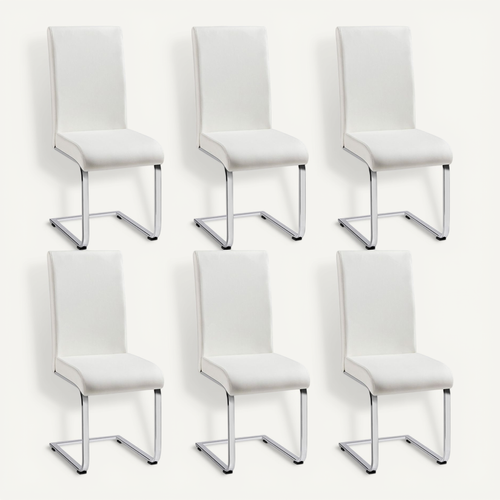Lot De 6 Chaises De Salle à Manger En Similicuir Pu Avec Pieds Métalliques En U, Blanc