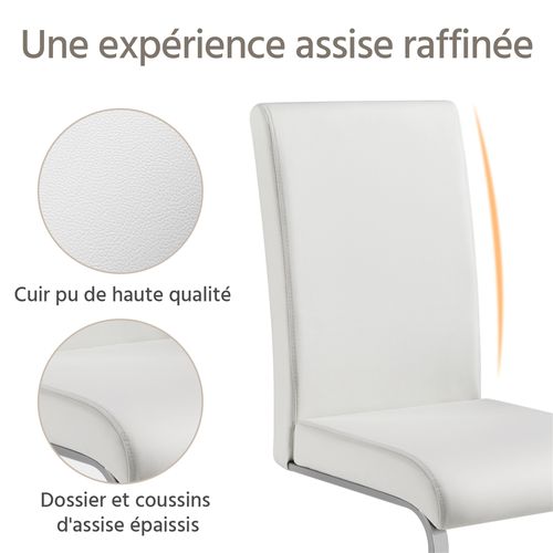 Lot De 6 Chaises De Salle à Manger En Similicuir Pu Avec Pieds Métalliques En U, Blanc