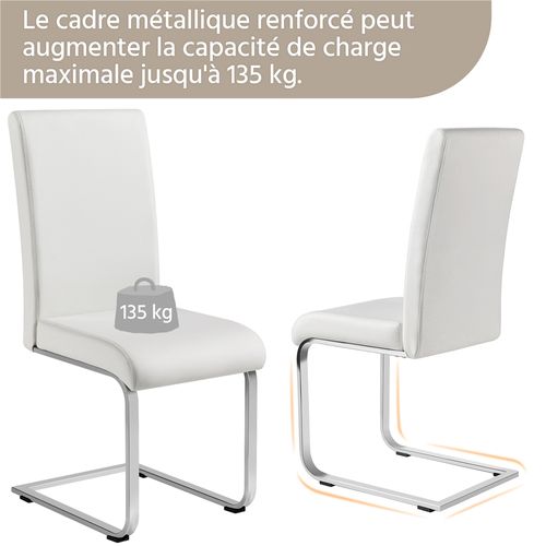 Lot De 6 Chaises De Salle à Manger En Similicuir Pu Avec Pieds Métalliques En U, Blanc