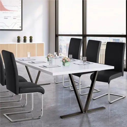 Lot De 6 Chaises De Salle à Manger En Similicuir Pu Avec Pieds Métalliques En U, Noir