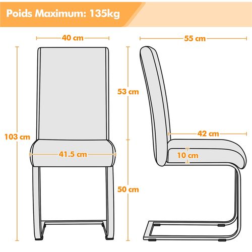 Lot De 6 Chaises De Salle à Manger En Similicuir Pu Avec Pieds Métalliques En U, Noir