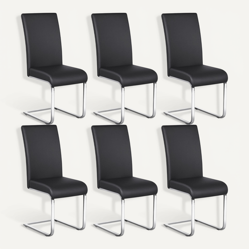 Lot De 6 Chaises De Salle à Manger En Similicuir Pu Avec Pieds Métalliques En U, Noir