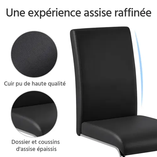 Lot De 6 Chaises De Salle à Manger En Similicuir Pu Avec Pieds Métalliques En U, Noir