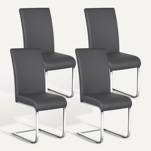 Lot De 4 Chaises De Salle à Manger En Similicuir Pu Avec Pieds Métalliques En U, Gris Foncé