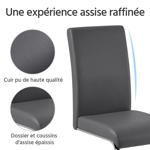 Lot De 4 Chaises De Salle à Manger En Similicuir Pu Avec Pieds Métalliques En U, Gris Foncé