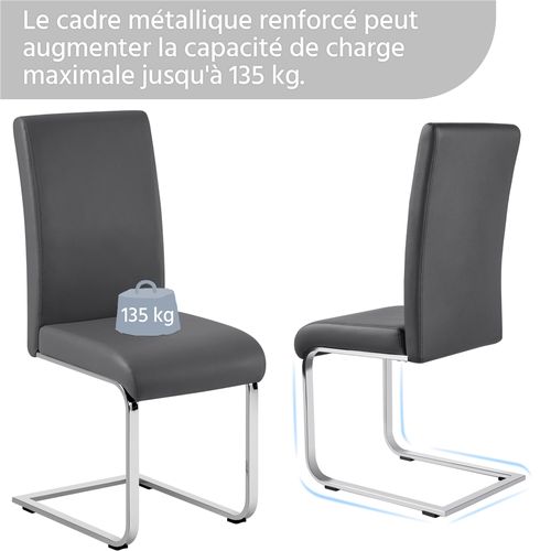 Lot De 4 Chaises De Salle à Manger En Similicuir Pu Avec Pieds Métalliques En U, Gris Foncé