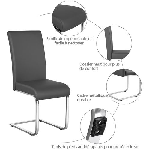 Lot De 6 Chaises De Salle à Manger En Similicuir Pu Avec Pieds Métalliques En U, Gris Foncé