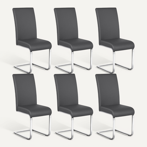 Lot De 6 Chaises De Salle à Manger En Similicuir Pu Avec Pieds Métalliques En U, Gris Foncé