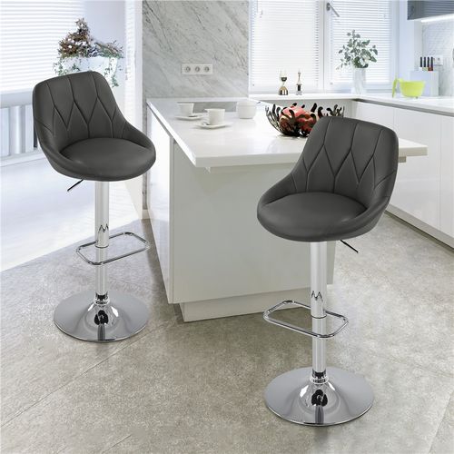Lot De 2 Chaises De Bar En Similicuir Avec Assise Pivotante Réglable En Hauteur ,gris Foncé