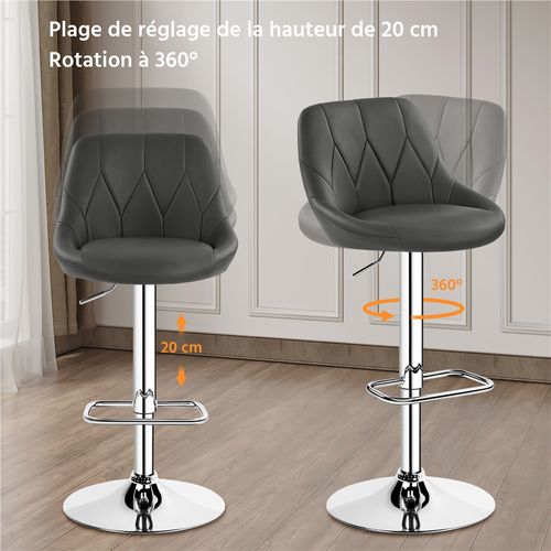 Lot De 2 Chaises De Bar En Similicuir Avec Assise Pivotante Réglable En Hauteur ,gris Foncé