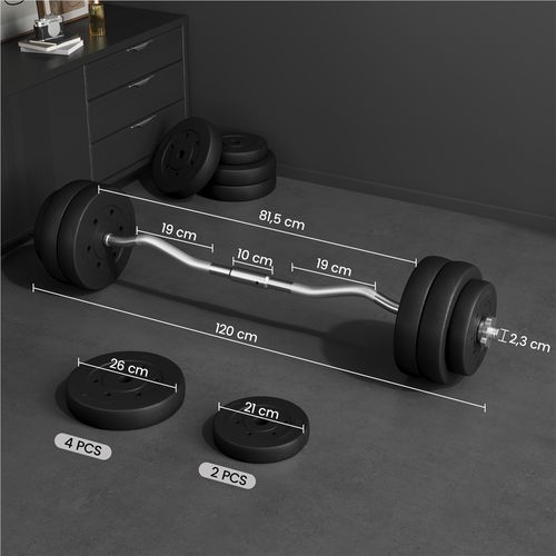 Barre De Curl Avec Disques D'haltères En Fonte Barre D'haltère De 30 Kg, Noir