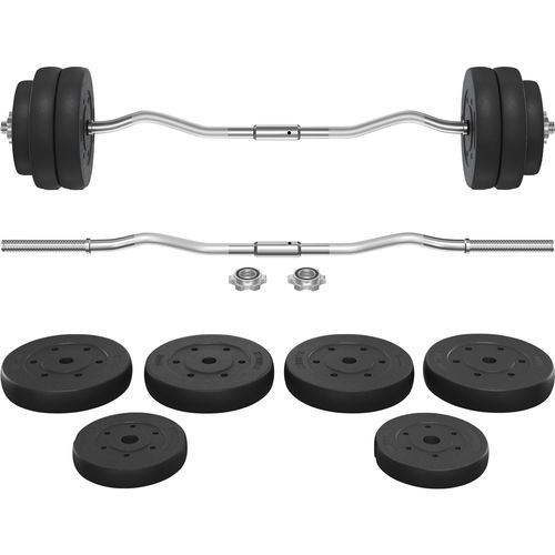 Barre De Curl Avec Disques D'haltères En Fonte Barre D'haltère De 30 Kg, Noir