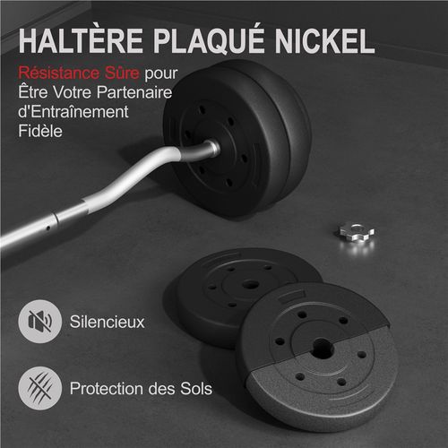 Barre De Curl Avec Disques D'haltères En Fonte Barre D'haltère De 30 Kg, Noir