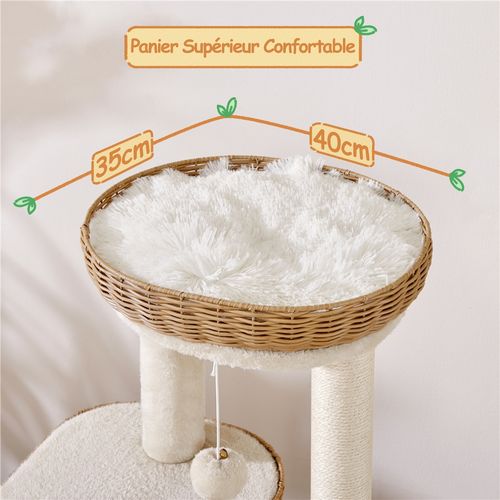 Arbre à Chat En Polyrotin Avec Griffoir En Sisal Et Panier Tressé 91 Cm De Haut Beige