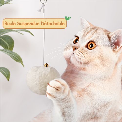 Arbre à Chat En Polyrotin Avec Griffoir En Sisal Et Panier Tressé 91 Cm De Haut Beige