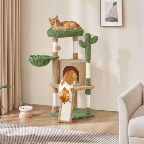 Arbre à Chat Design Cactus En Peluche Avec Poteaux En Sisal 106,5 Cm De Haut Marron Et Vert
