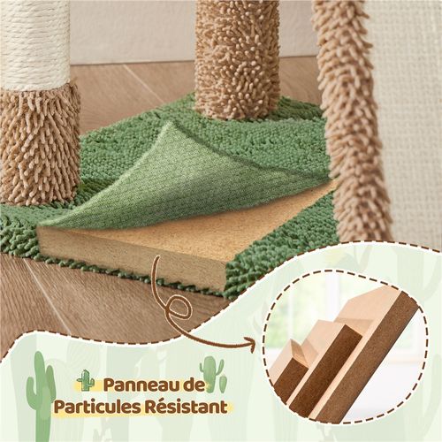 Arbre à Chat Design Cactus En Peluche Avec Poteaux En Sisal 106,5 Cm De Haut Marron Et Vert