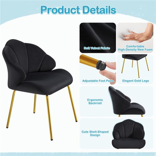 Chaise De Salon En Velours, Design Coquillage Avec Dossier Capitonné, Noir
