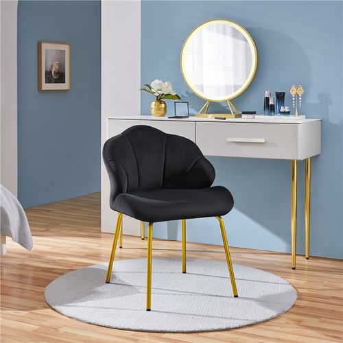 Chaise De Salon En Velours, Design Coquillage Avec Dossier Capitonné, Noir