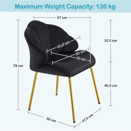 Chaise De Salon En Velours, Design Coquillage Avec Dossier Capitonné, Noir