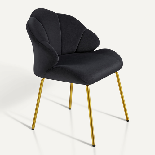 Chaise De Salon En Velours, Design Coquillage Avec Dossier Capitonné, Noir